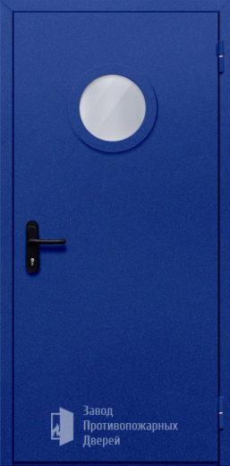 Фото двери «Однопольная с круглым стеклом (синяя)» в Мытищам
