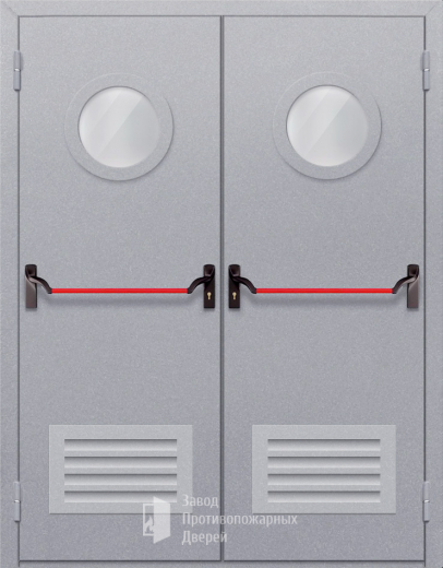 Фото двери «Двупольная с круглым стеклом и решеткой (антипаника)» в Мытищам