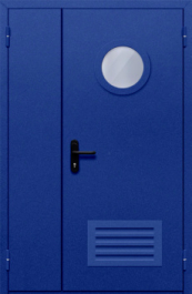 Фото двери «Полуторная с круглым стеклом и решеткой (синяя)» в Мытищам