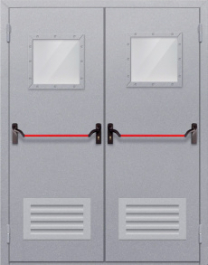 Фото двери «Двупольная со стеклопакетом и решеткой (антипаника)» в Мытищам