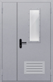 Фото двери «Полуторная со стеклом и  решеткой» в Мытищам