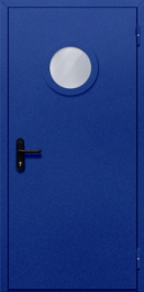 Фото двери «Однопольная с круглым стеклом (синяя)» в Мытищам