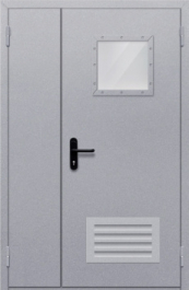 Фото двери «Полуторная со стеклопакетом и решеткой» в Мытищам